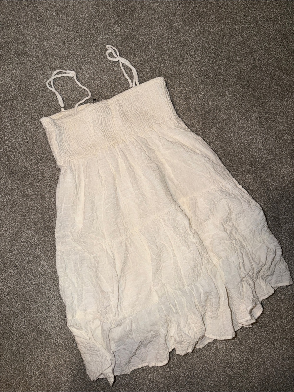 Zara Cream Smocked Mini Dress with Spaghetti Straps